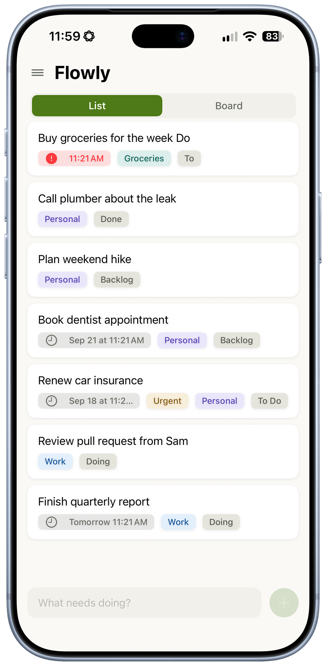 Flowly's capture line and List view on iPhone